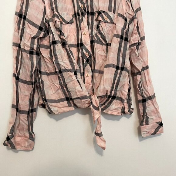 TORRID 1 Plus Size Taylor Plaid Tie Front Slim Fit Twill Shirt Baby Pink Flannel - Picture 5 of 13